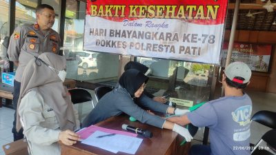 Polsek Tlogowungu Gelar Bhaksos Pengobatan Massal,Peringati HUT Bhayangkara Ke-78