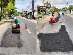 Dinas PUPR Tulungagung Lakukan Penambalan Jalan Berlubang Kepatihan-Bukur