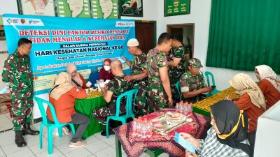Peringati Hari Kesehatan Nasional Ke-60, Koramil Trawas – UPT Puskesmas Bersinergi Gelar Rikes Anggota TNI