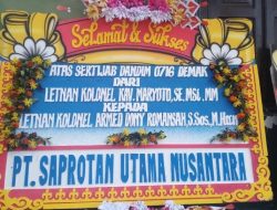 Ratusan Karangan Bunga Hiasi Makodim Demak, PT Saprotan Utama Sampaikan Ucapan Selamat untuk Dandim Baru