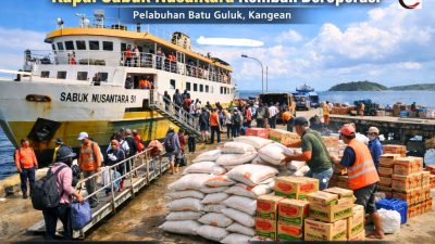 Gambar ilustrasi: aktivitas KM Sabuk Nusantara yang sedang menurunkan penumpang dan barang di Salah satu pelabuhan di Sumenep